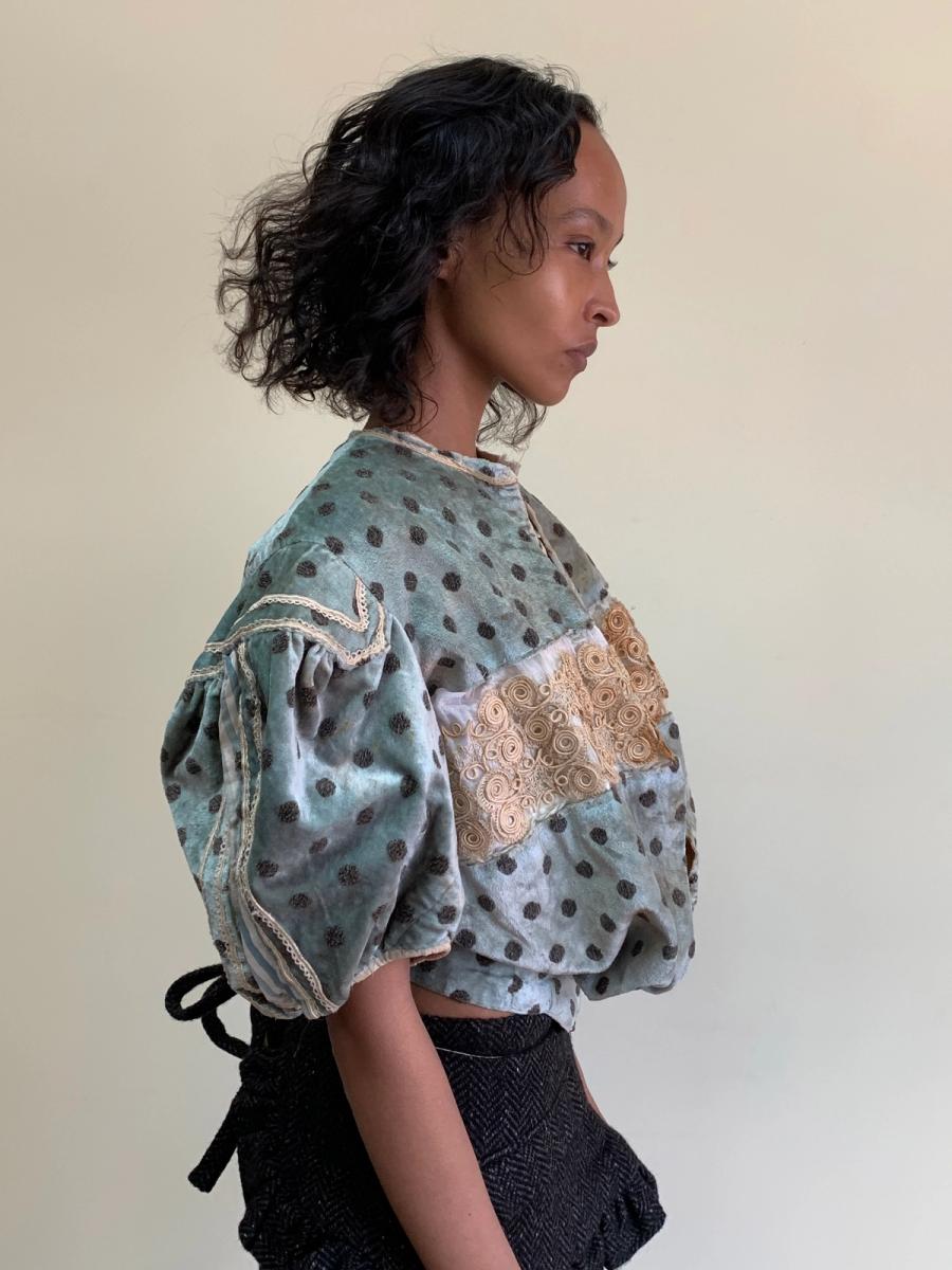 1890s Velveteen Teal Bodice with Balloon Sleeves product image