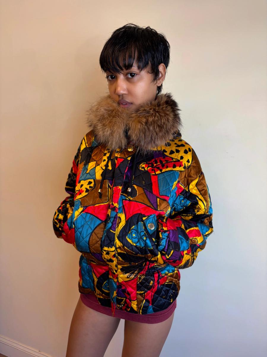 Krizia Cheetah Art Print Convertible Jacket With Fur Hood product image