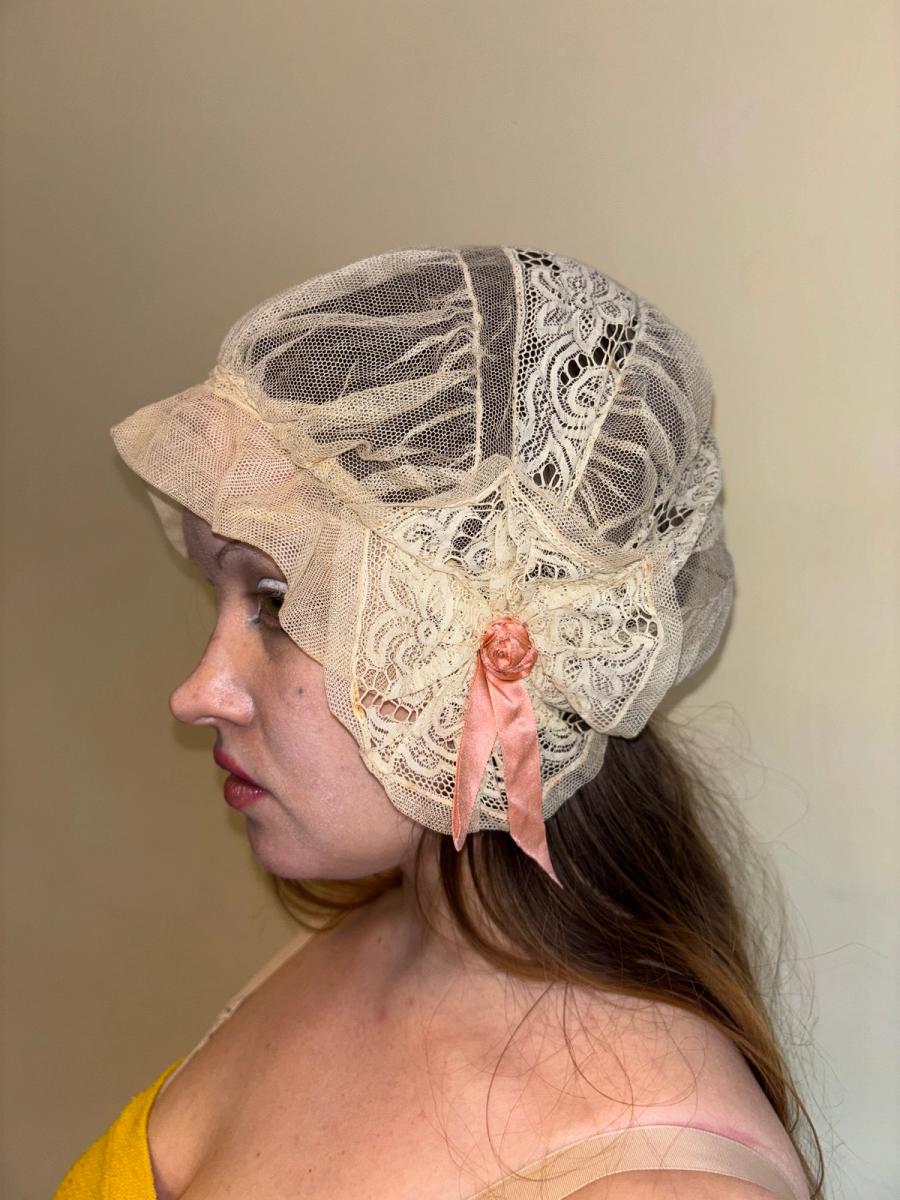 1920s Bonnet with Pink Ribbons product image
