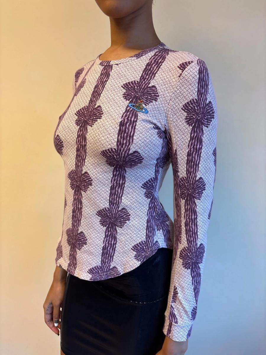 90s Vivienne Westwood Purple Ribbon Print Top product image