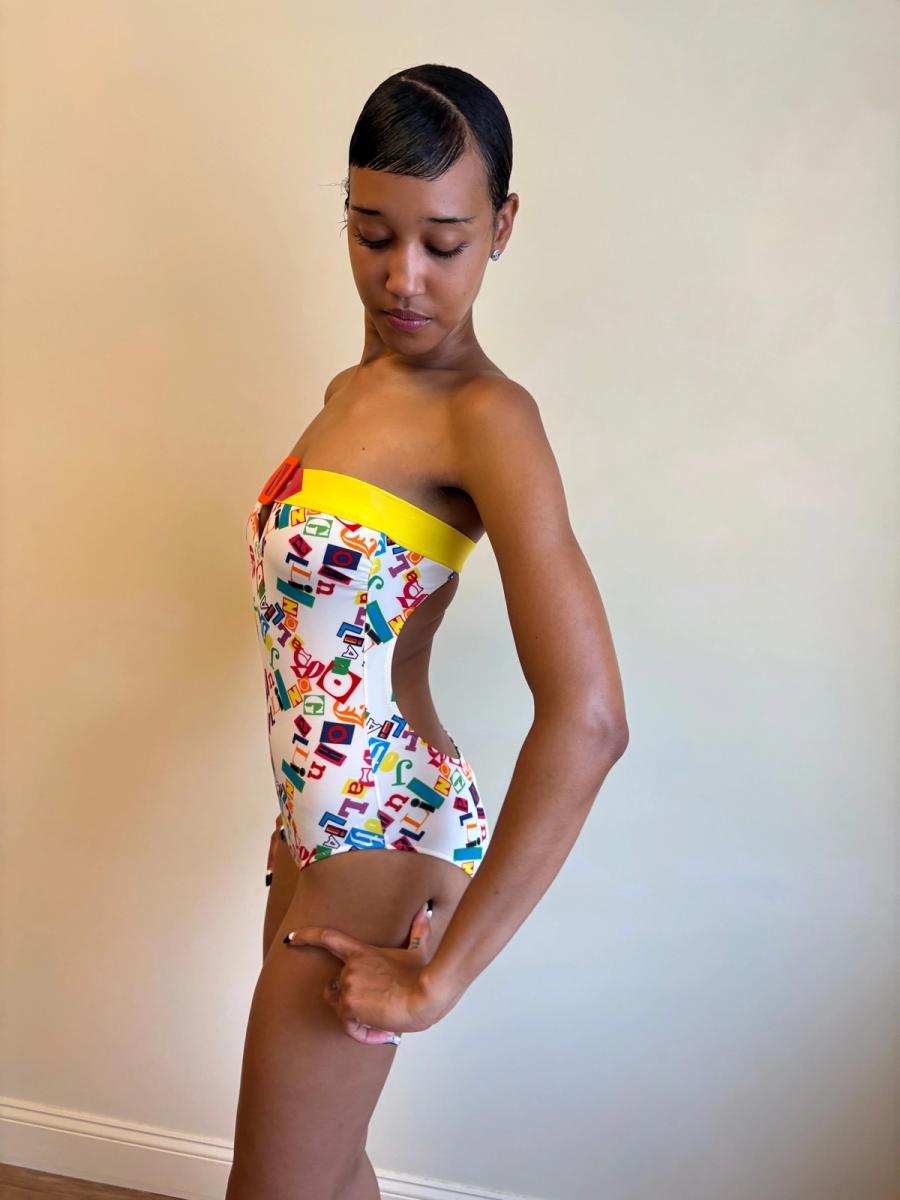 Vintage Galliano Collage Text Swimsuit product image
