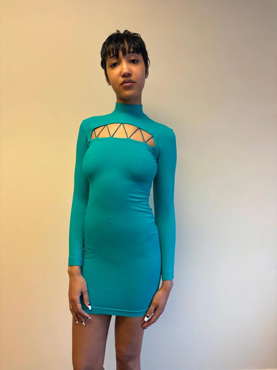 Vintage Chantal Thomass Cutout Teal Bodycon Dress product image