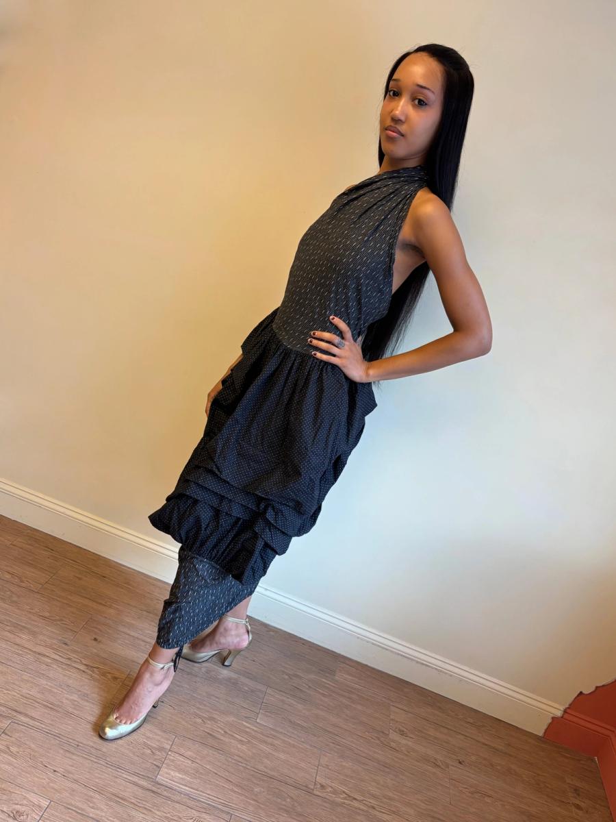 80s Popy Moreni Asymmetrical Ruched Dress product image