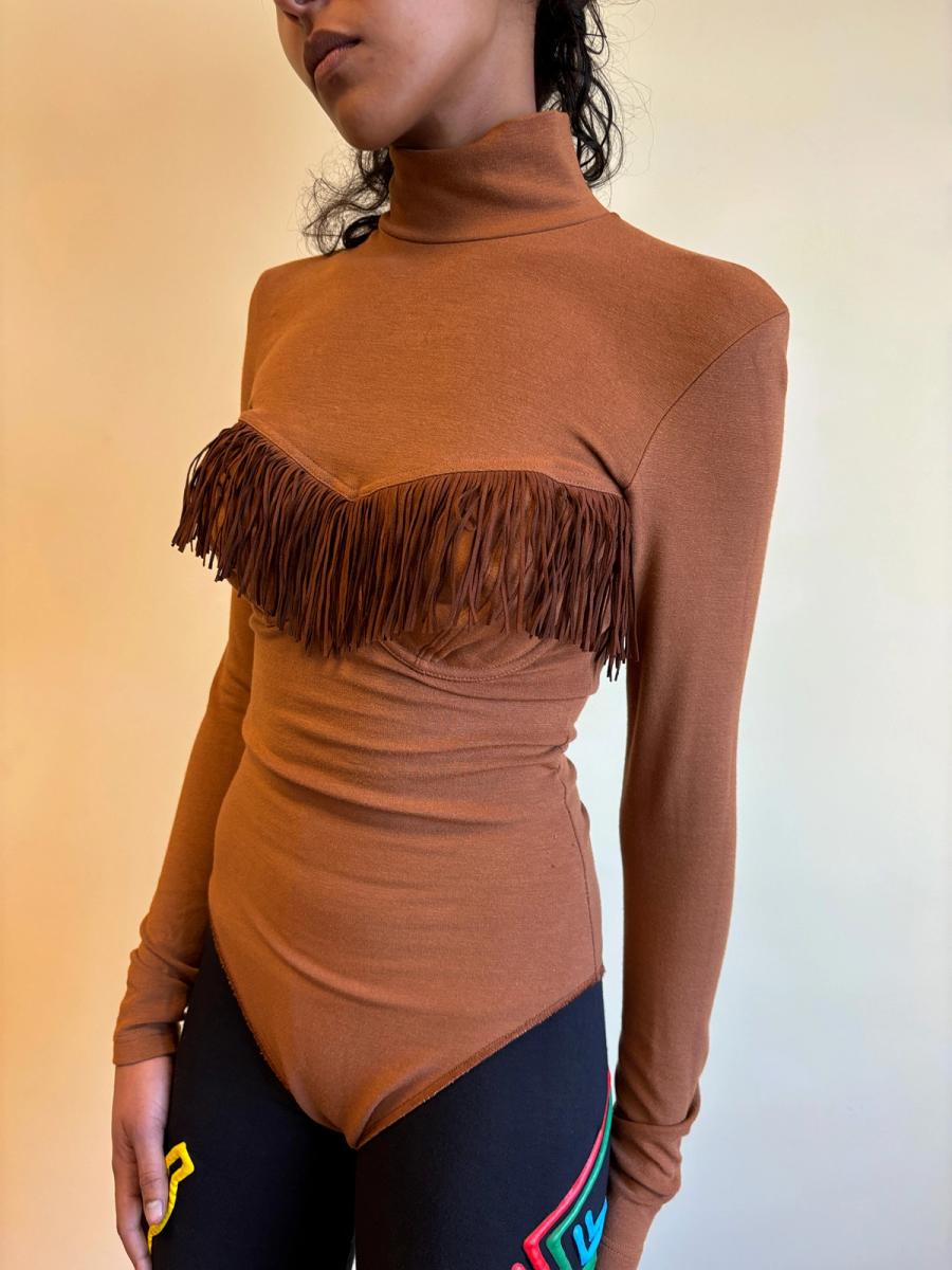 90s Chantal Thomass Brown Fringe Leotard product image