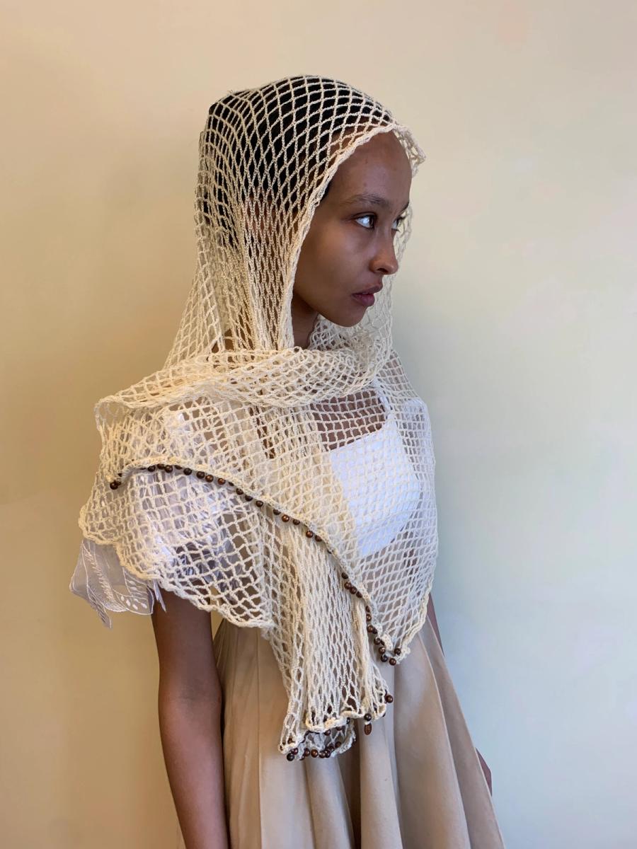 Maria Calderara Knit Fishnet Beaded Shawl product image