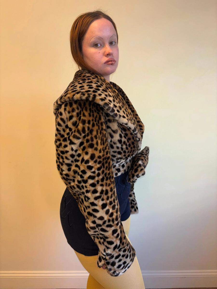 90s Yvan & Marzia Leopard Faux Fur Cropped Coat product image