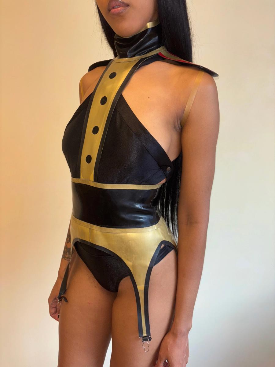 Latex Cutout Suit Top with Garter Belt product image