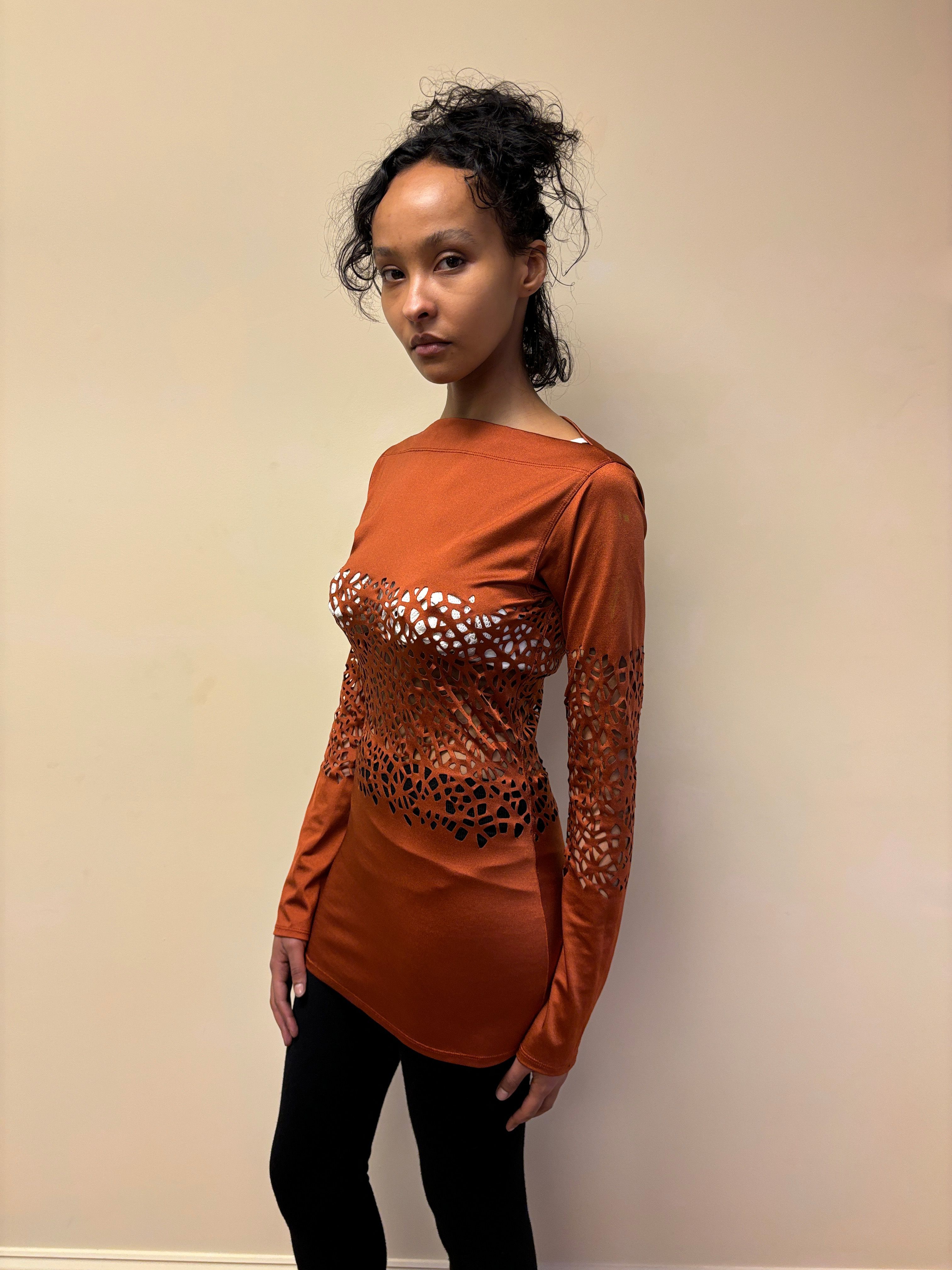 90s Jean-Paul Gaultier Orange Lasercut Top