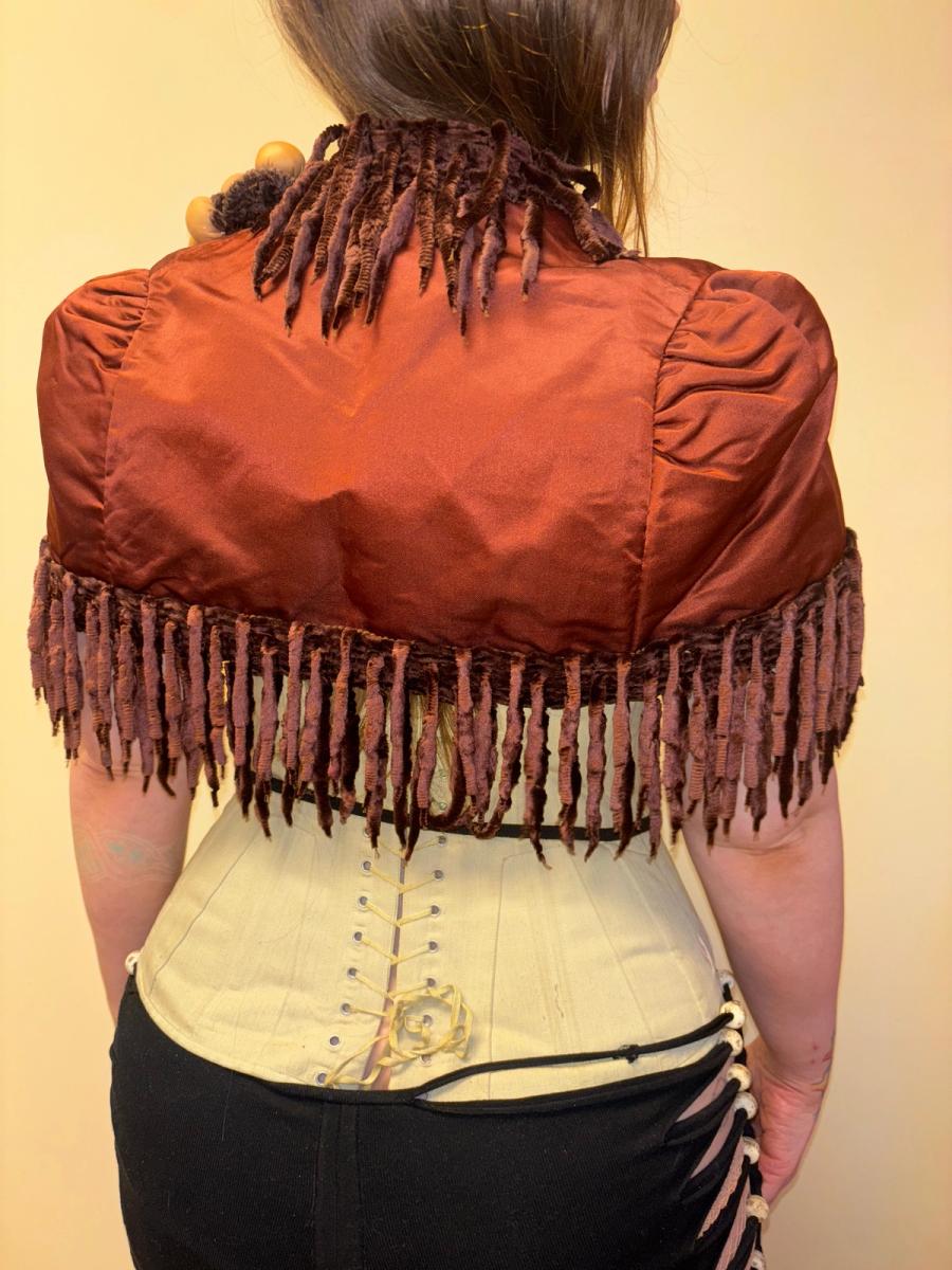 1880s Icicle Fringe Chenille Cape with Leather Flower product image