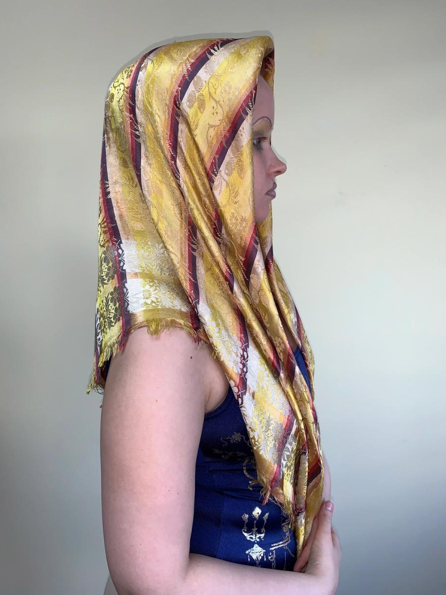 Antique French Jacquard Silk Shawl product image