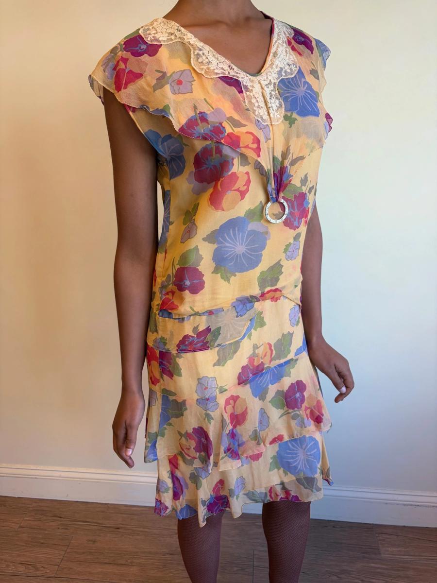 French Late 1920s- 1930s Floral Chiffon Dress  product image