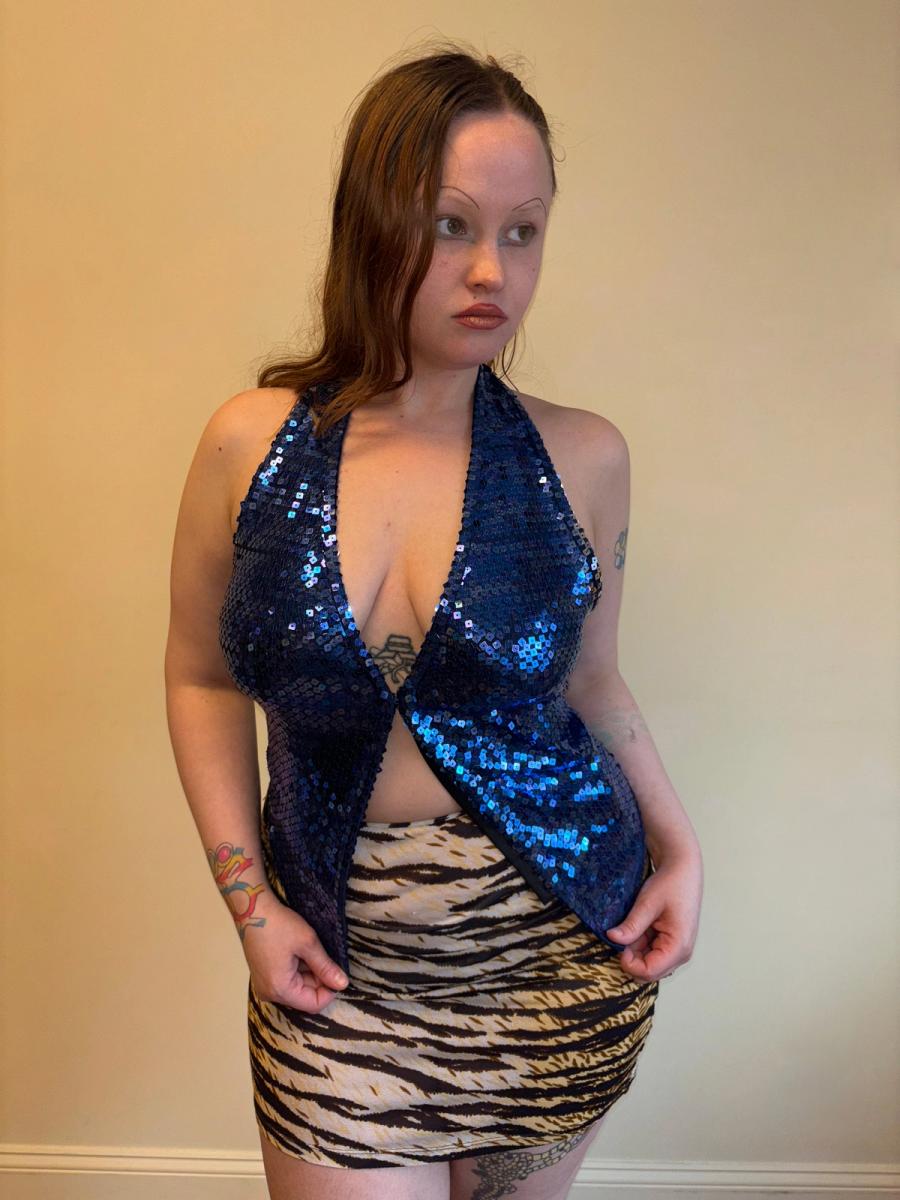 90s Chantal Thomass Blue Sequin Halter Top product image