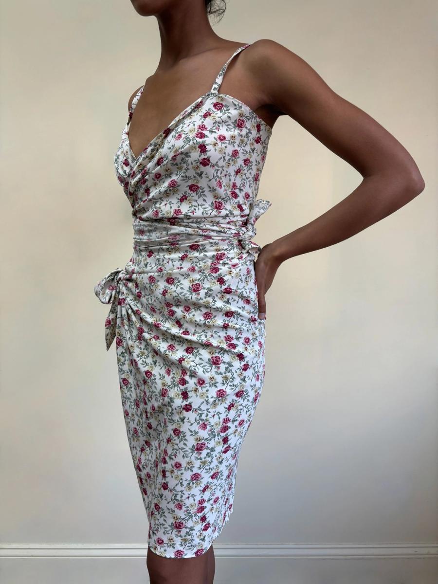 80s Norma Kamali Floral Wrap Dress