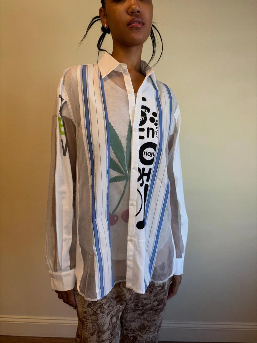 Patchwork Sheer Paneled Button Down Shirt product image