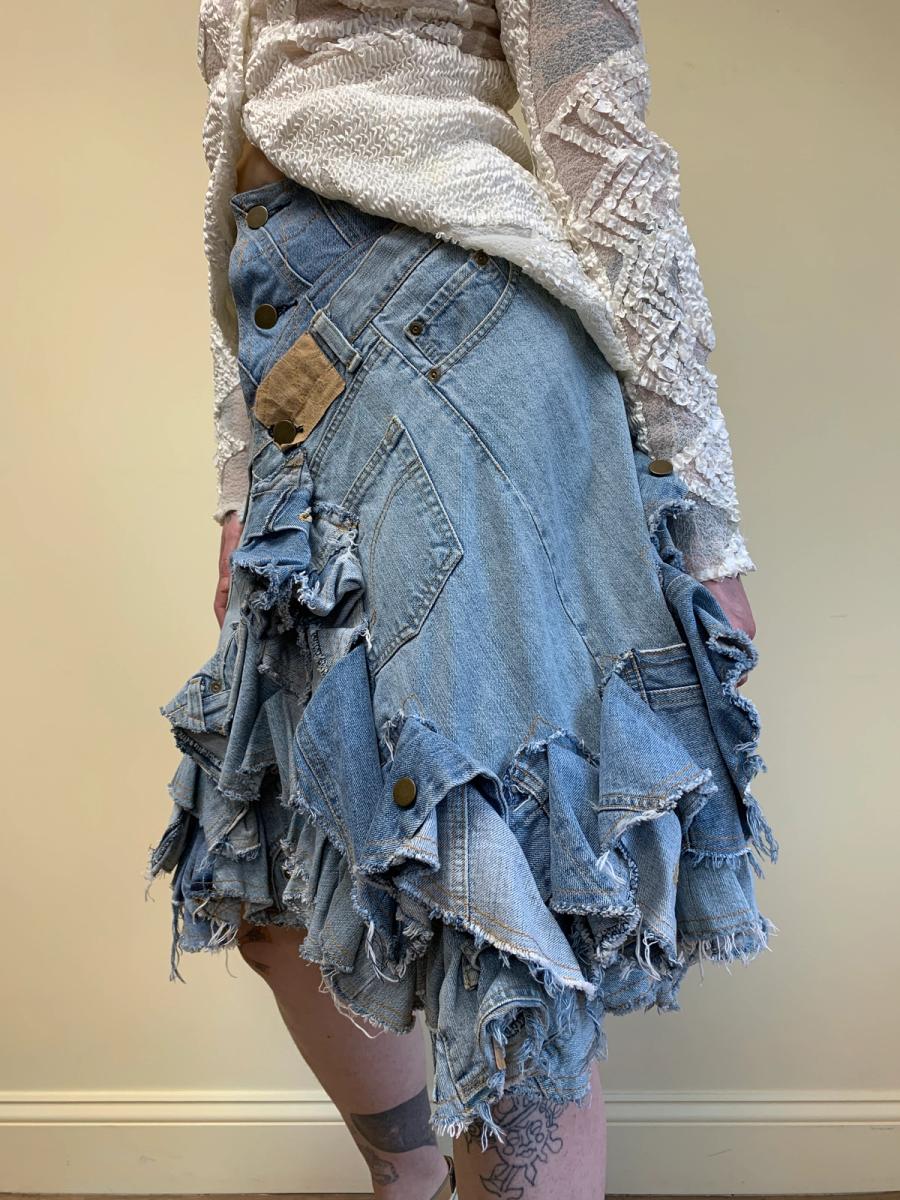 Nozomi Ishiguro Patchwork Denim Ruffle Skirt product image