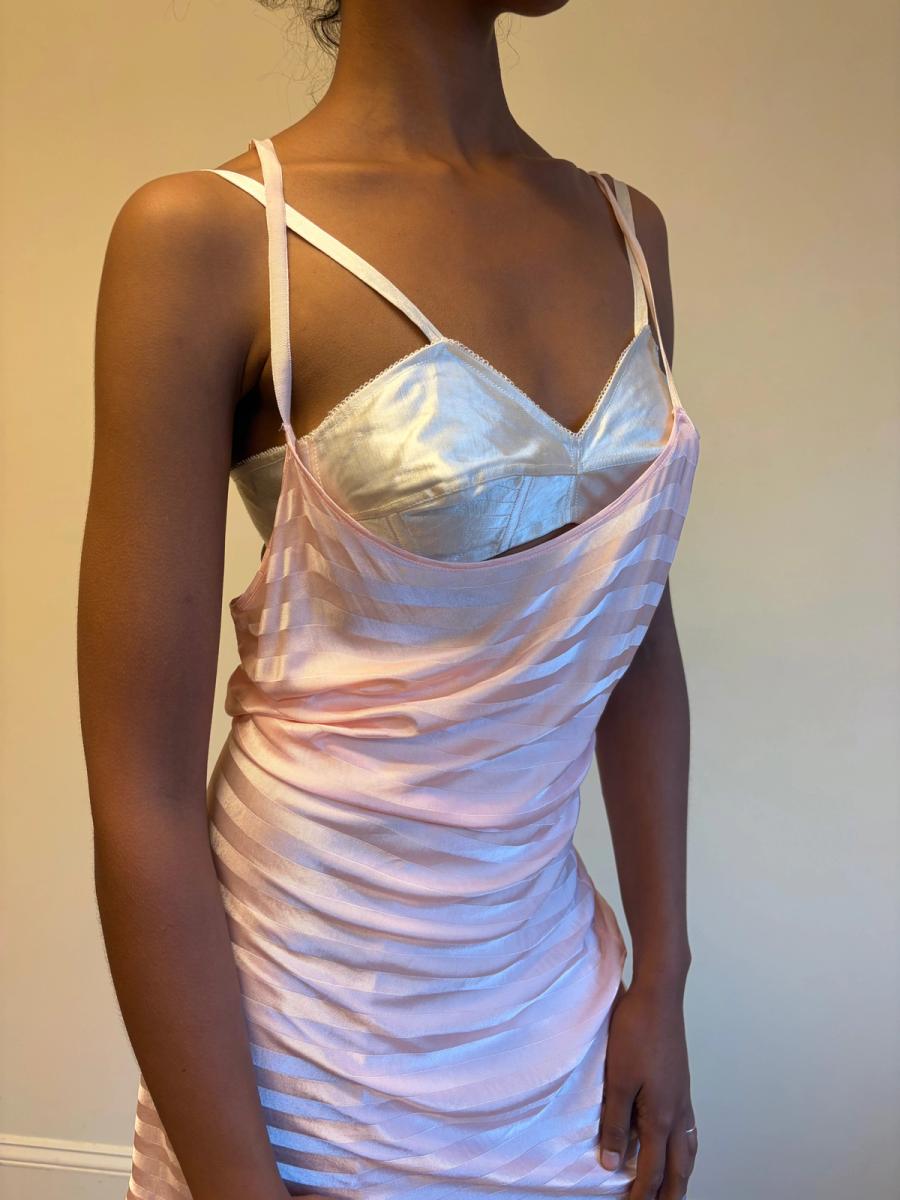 30s Striped Rayon Pink Slip Dress product image