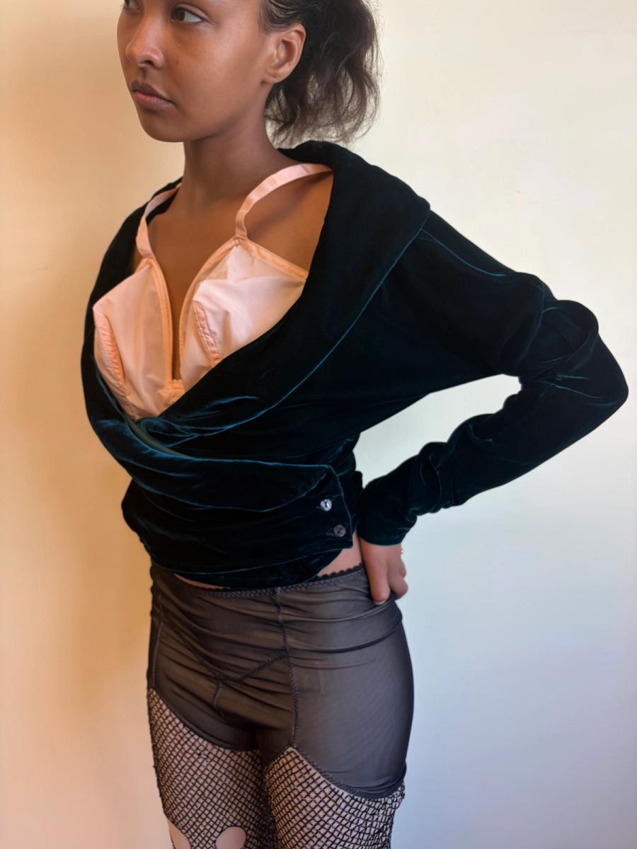 90s Katharine Hamnett Green Velvet Blouse product image