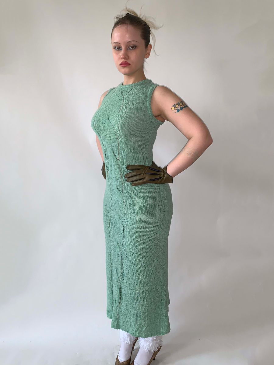 Beauty: Beast Sage Green Knit Maxi Dress product image