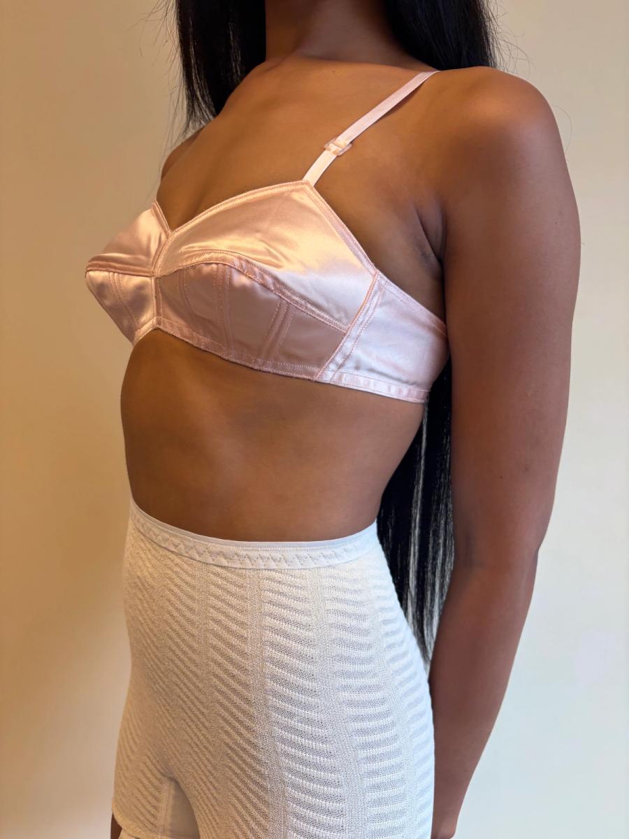 1950s French Pink Satin Bullet Bra product image