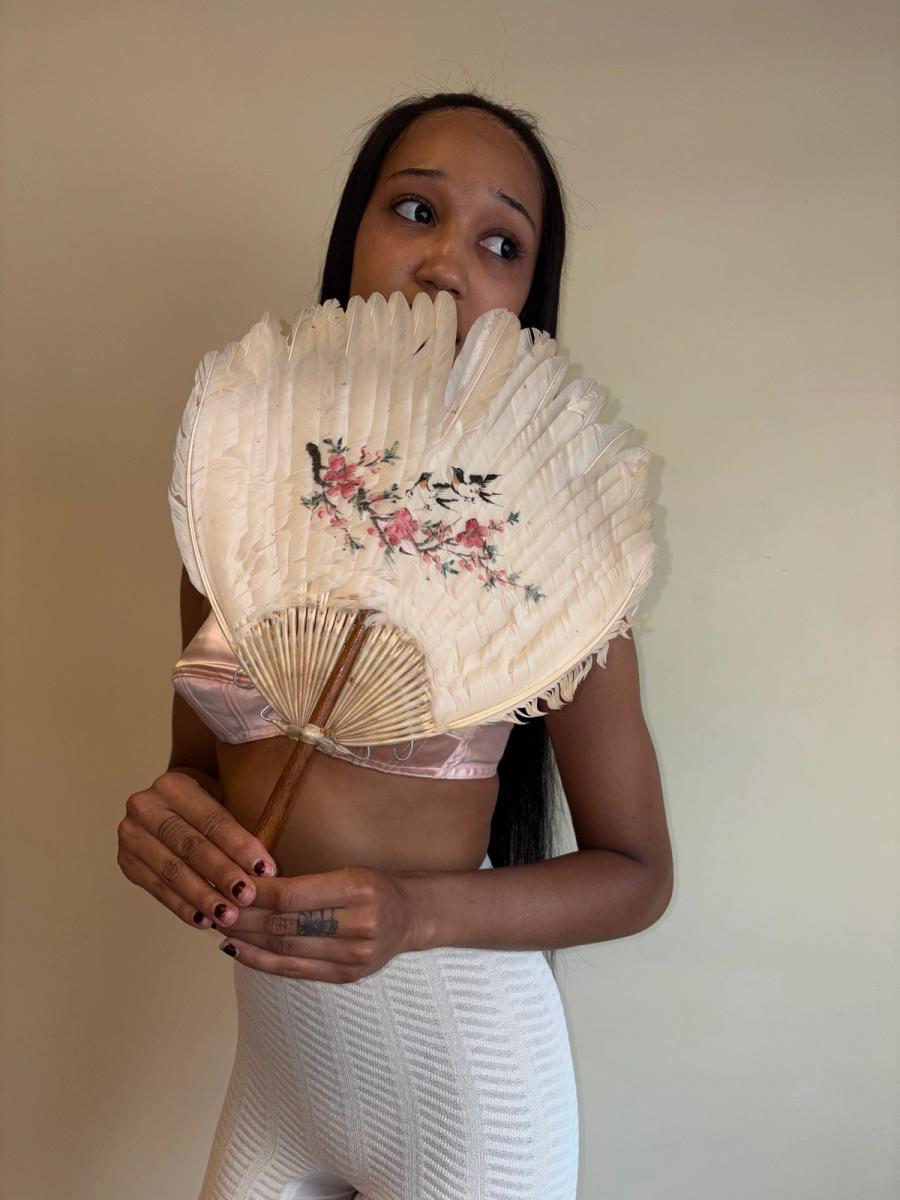 1920s Handpainted Feather Fan product image