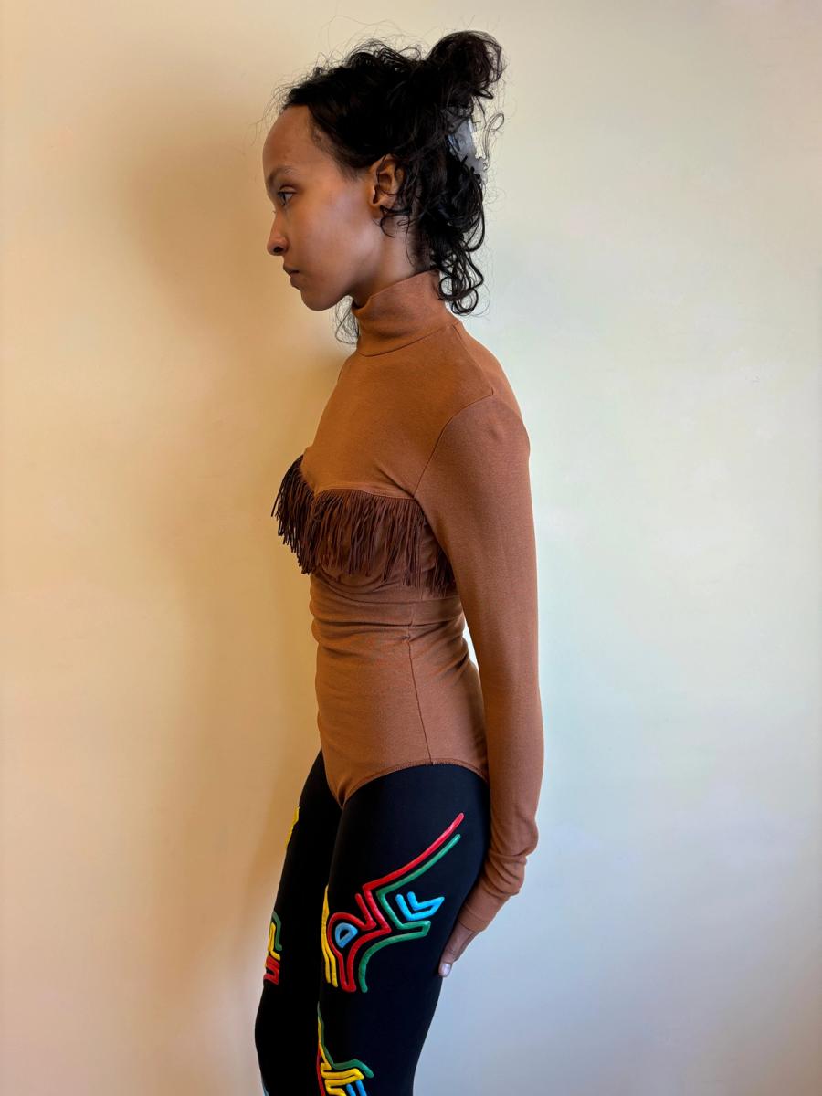 90s Chantal Thomass Brown Fringe Leotard product image