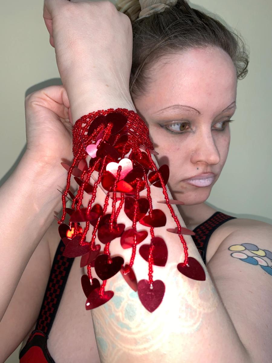 Vintage 80s Cascading Heart Sequins Armcuff product image