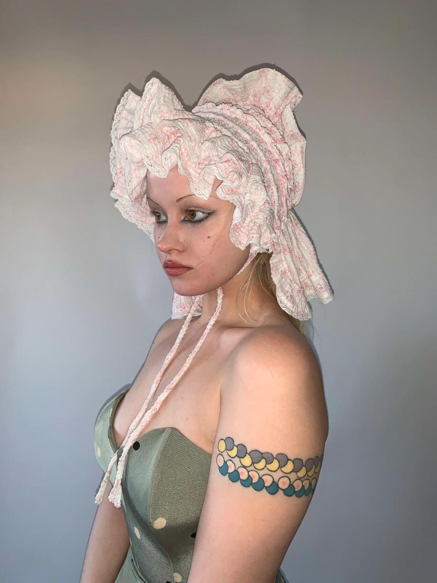 1880s Pink French Calico Bonnet