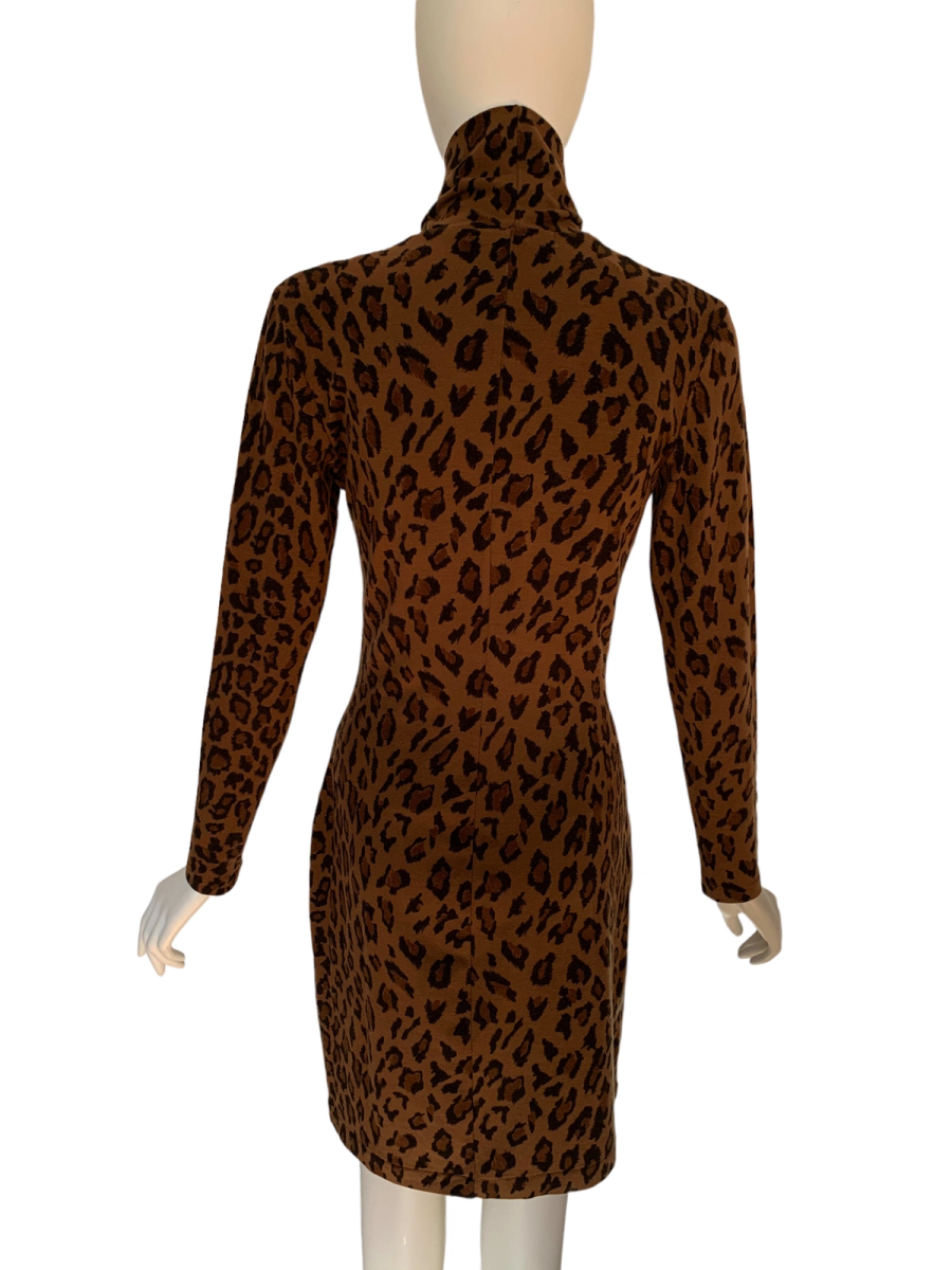 90s Norma Kamali Leopard Turtleneck Dress product image