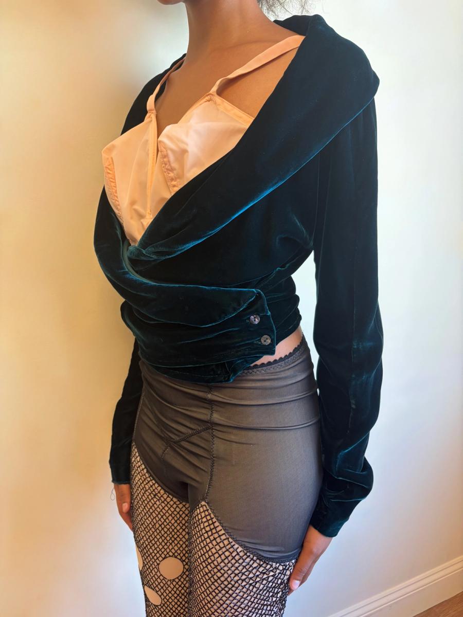 90s Katharine Hamnett Green Velvet Blouse product image