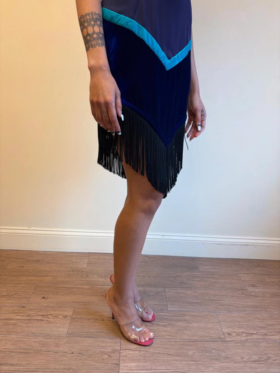 90s Ozbek Velvet and Fringe Dress product image