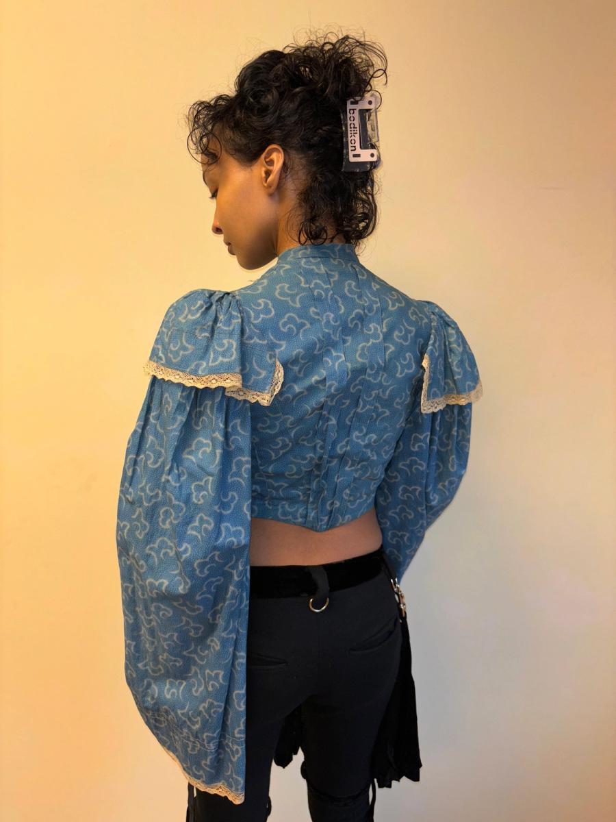 1860s Rare Bell Sleeve French Calico Bodice product image