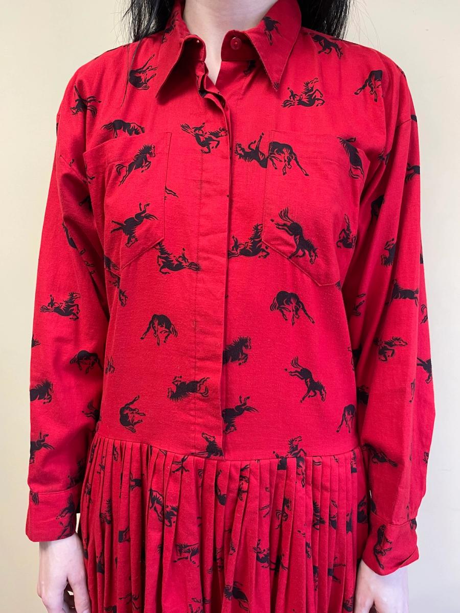 1980s Norma Kamali Flannel Horse Print Dress product image