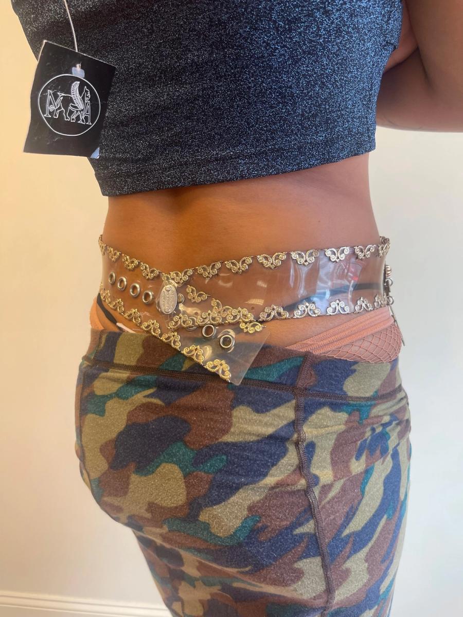 1980s French Vinyl Belt with Metal Charms product image