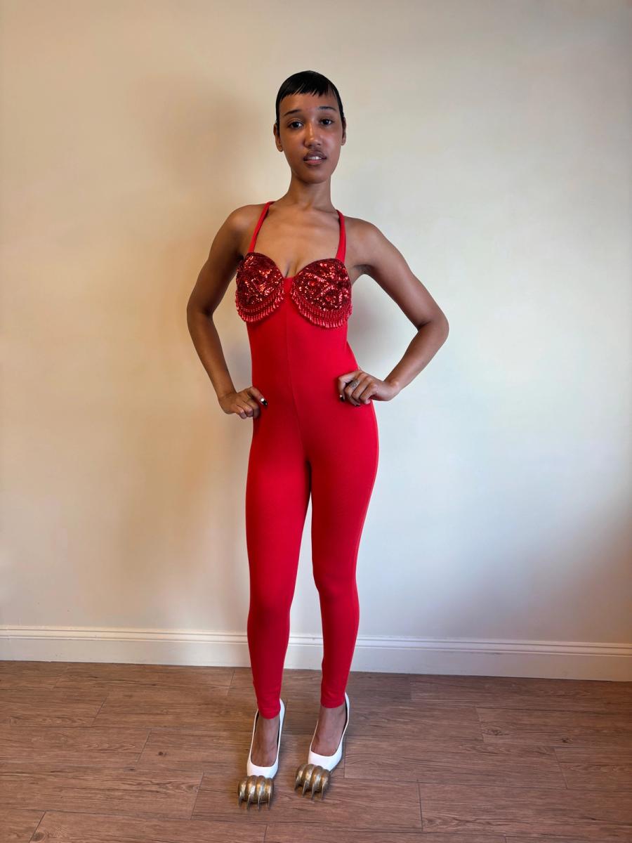 80s Red Beaded Fringe Leotard product image