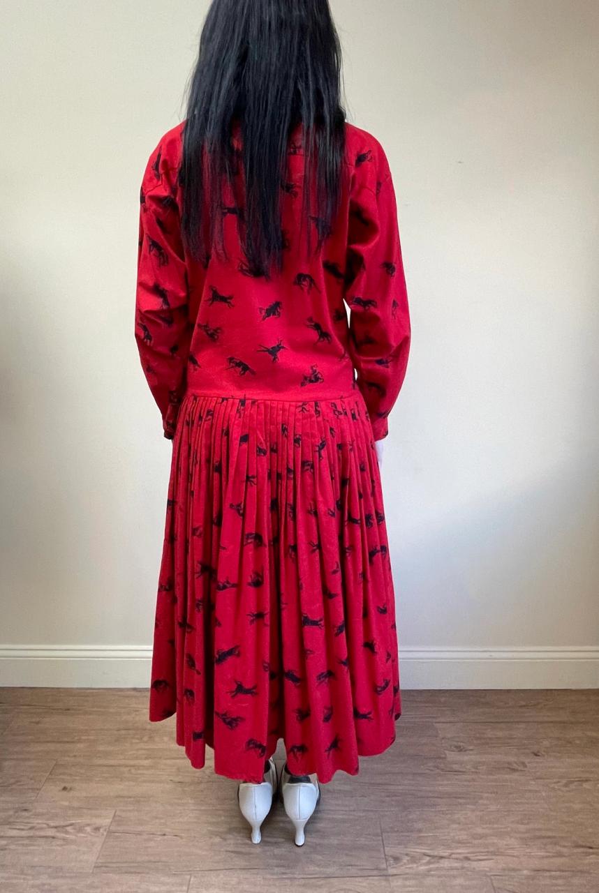 1980s Norma Kamali Flannel Horse Print Dress product image