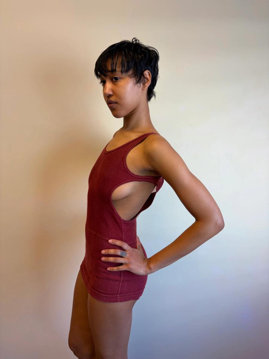 1920s-30s Ruby Red Knit Swimsuit  product image