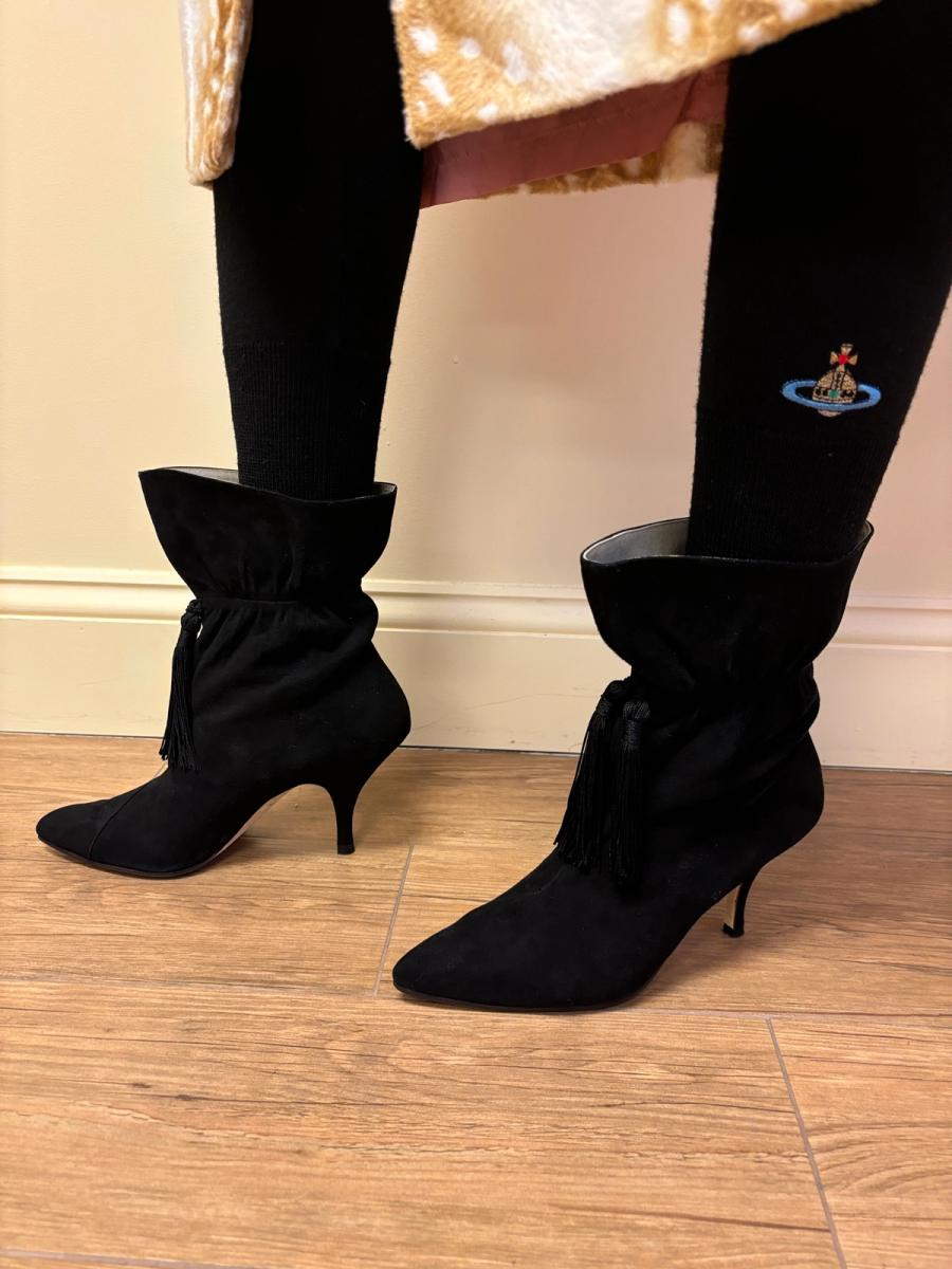 80s Norma Kamali Black Suede Tassel Boots