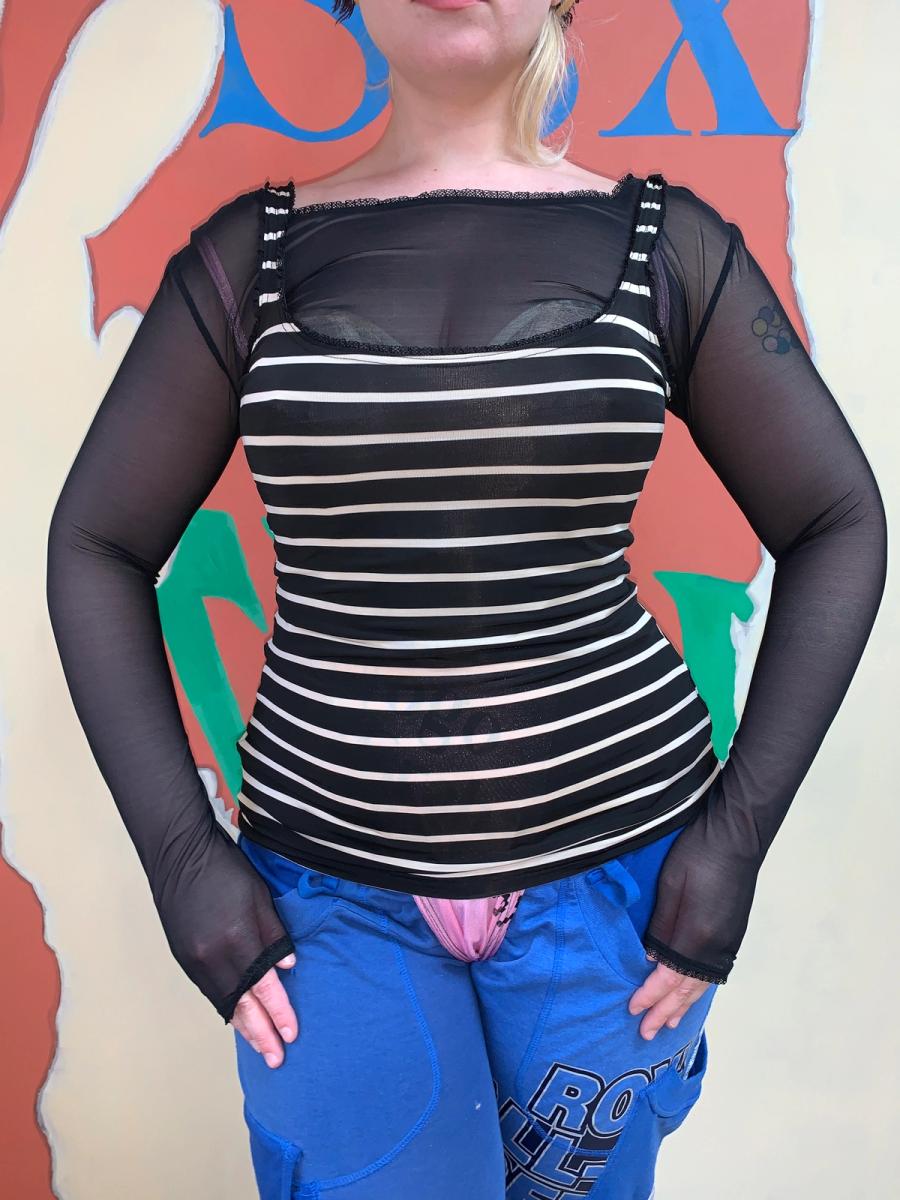 90s Chantal Thomass Striped Tank with Mesh Underlay  product image