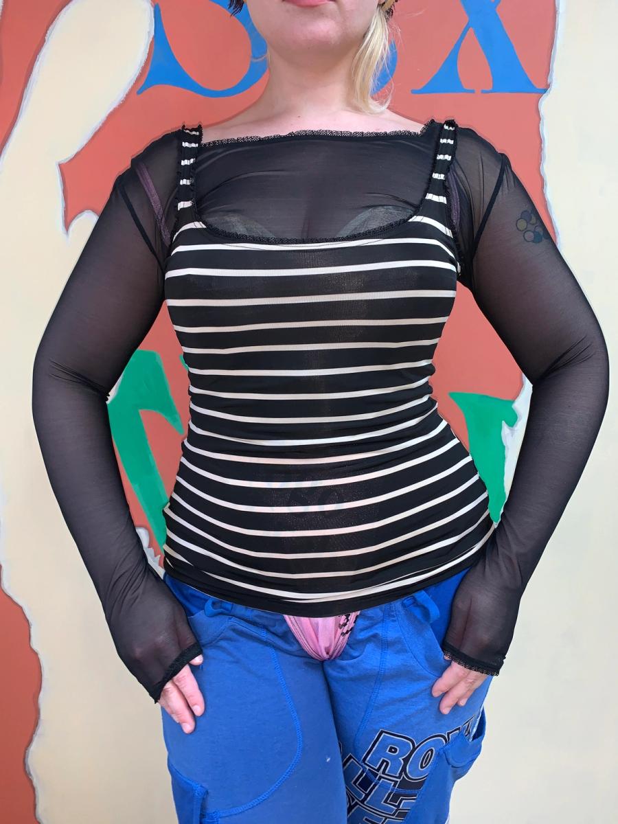 90s Chantal Thomass Striped Tank with Mesh Underlay product image