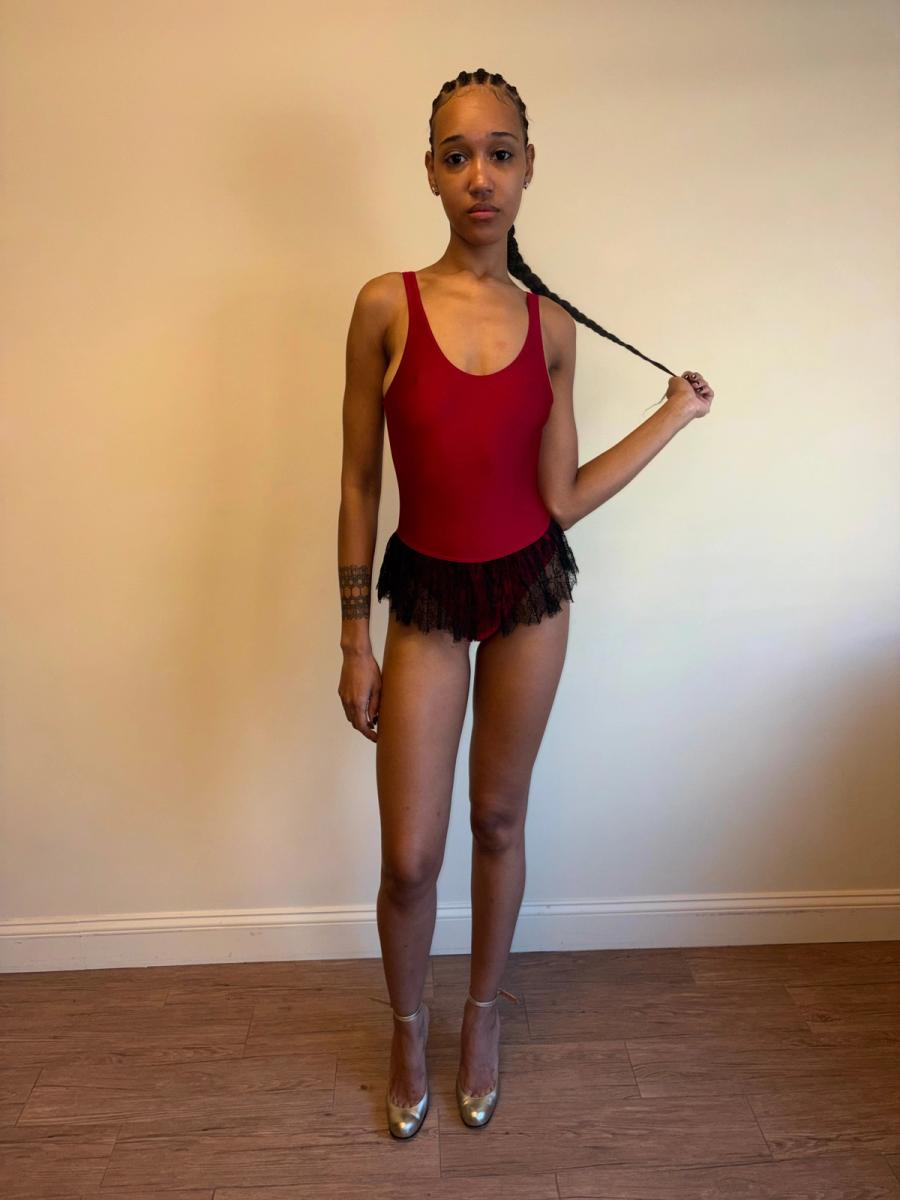 Vintage Chantal Thomass Red Swimsuit with Lace Skirt product image