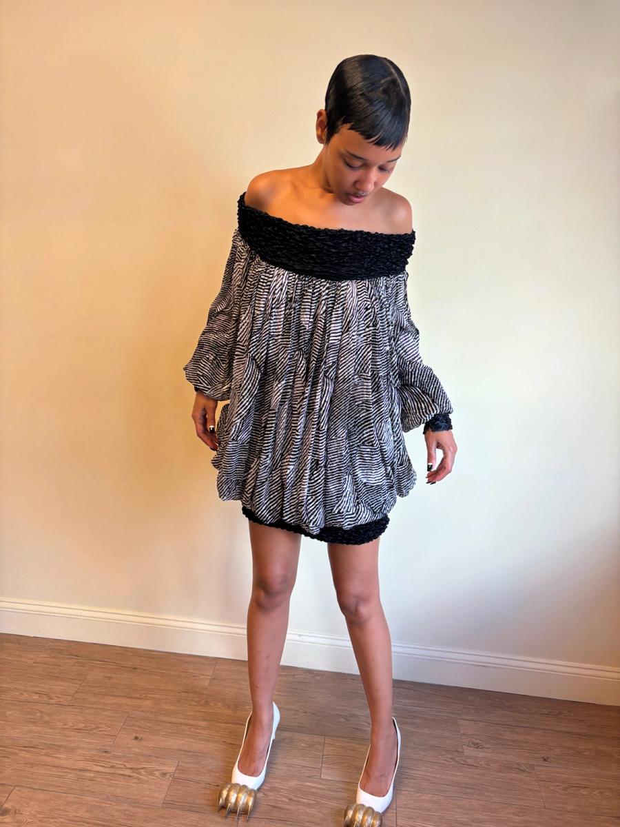 80s Claude Petin Striped Silk Dress product image