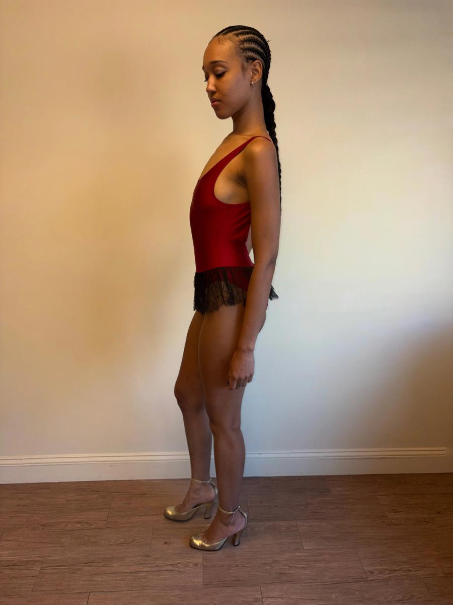 Vintage Chantal Thomass Red Swimsuit with Lace Skirt product image