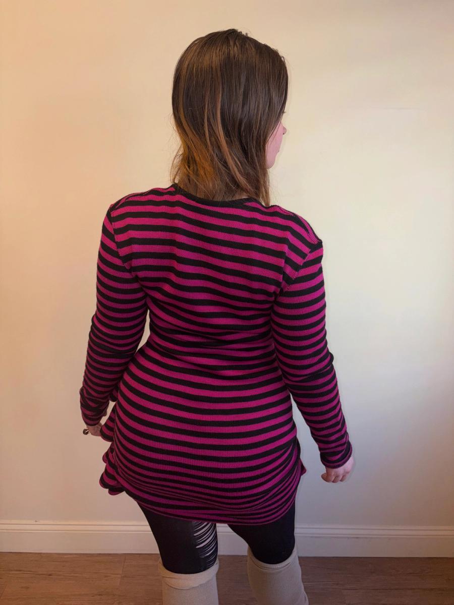 1980s Dorothée Bis Hot Pink Striped Dress With Dimensional Rosettes product image