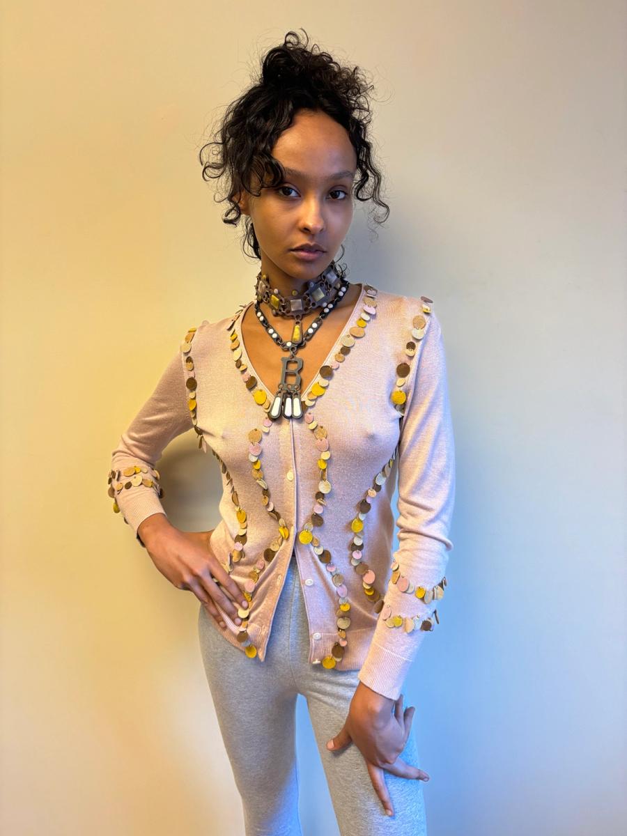 Kyoichi Fujita Silk Cardigan with Suede Pailletes product image