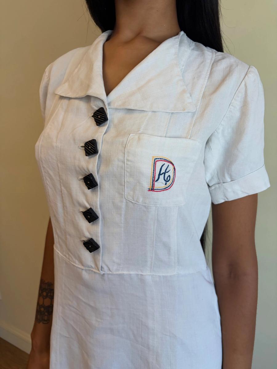 1940 French "Restriction Era" Linen Monogram Dress  product image