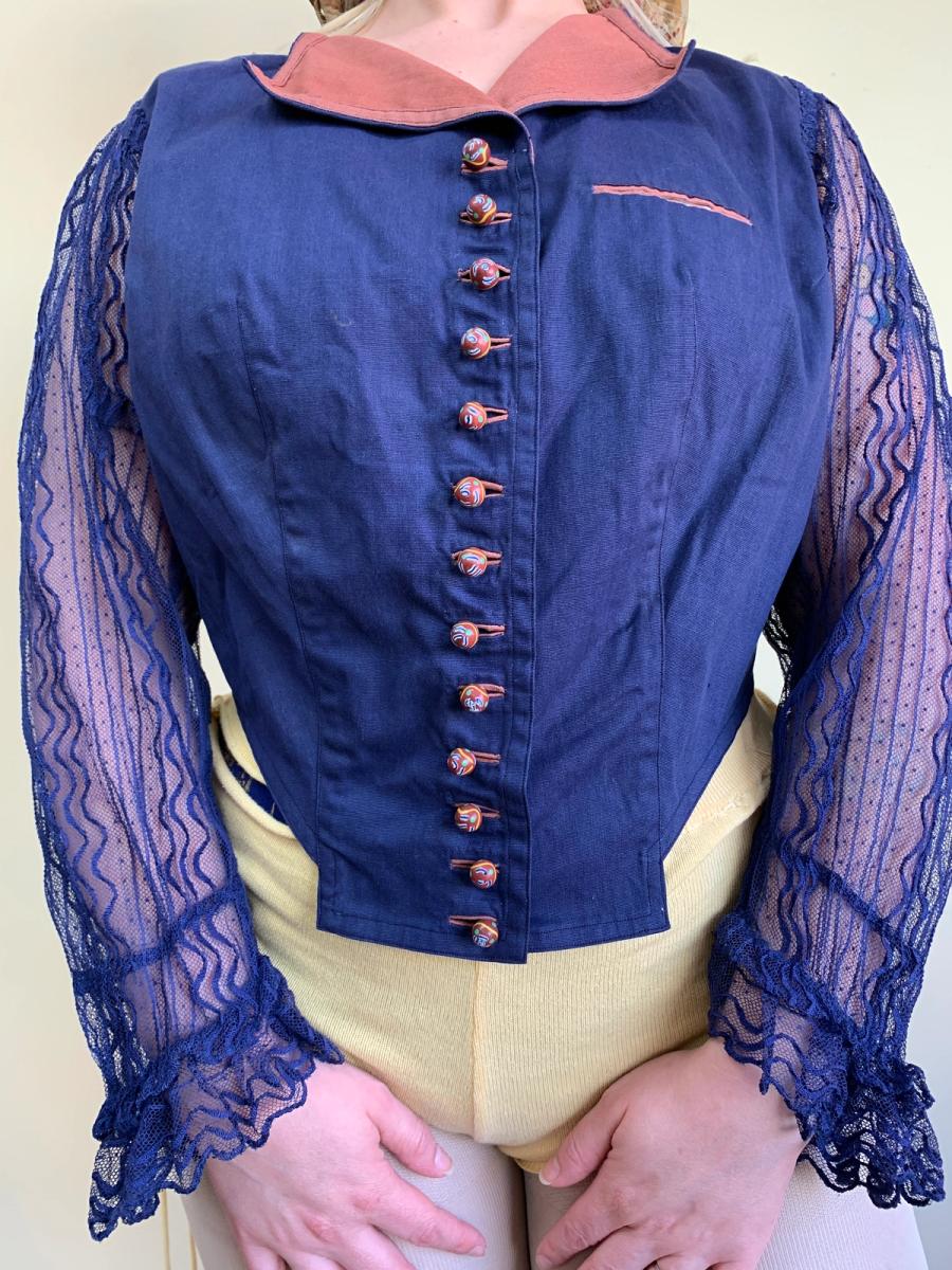 Antique Cobalt Blue Top with Marbled Clay Buttons product image