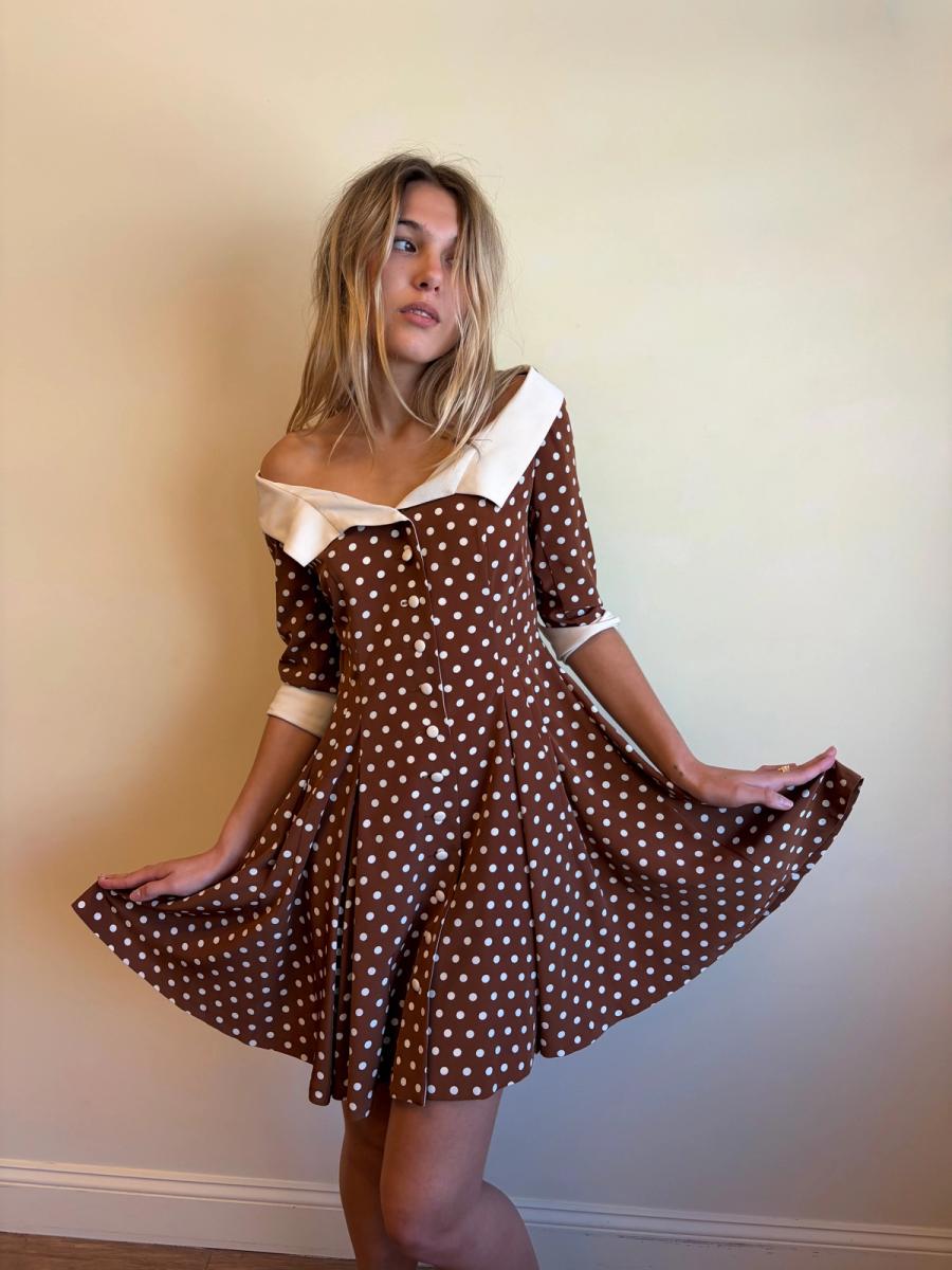 Vintage Norma Kamali Brown Polka Dot Dress product image
