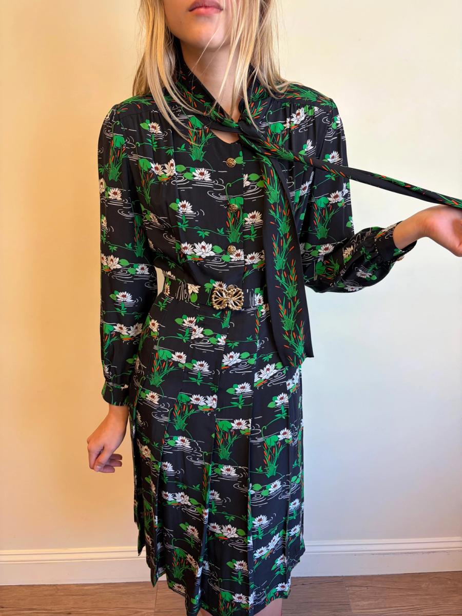 70s Koshino Sisters Lotus Print Secretary Dress product image