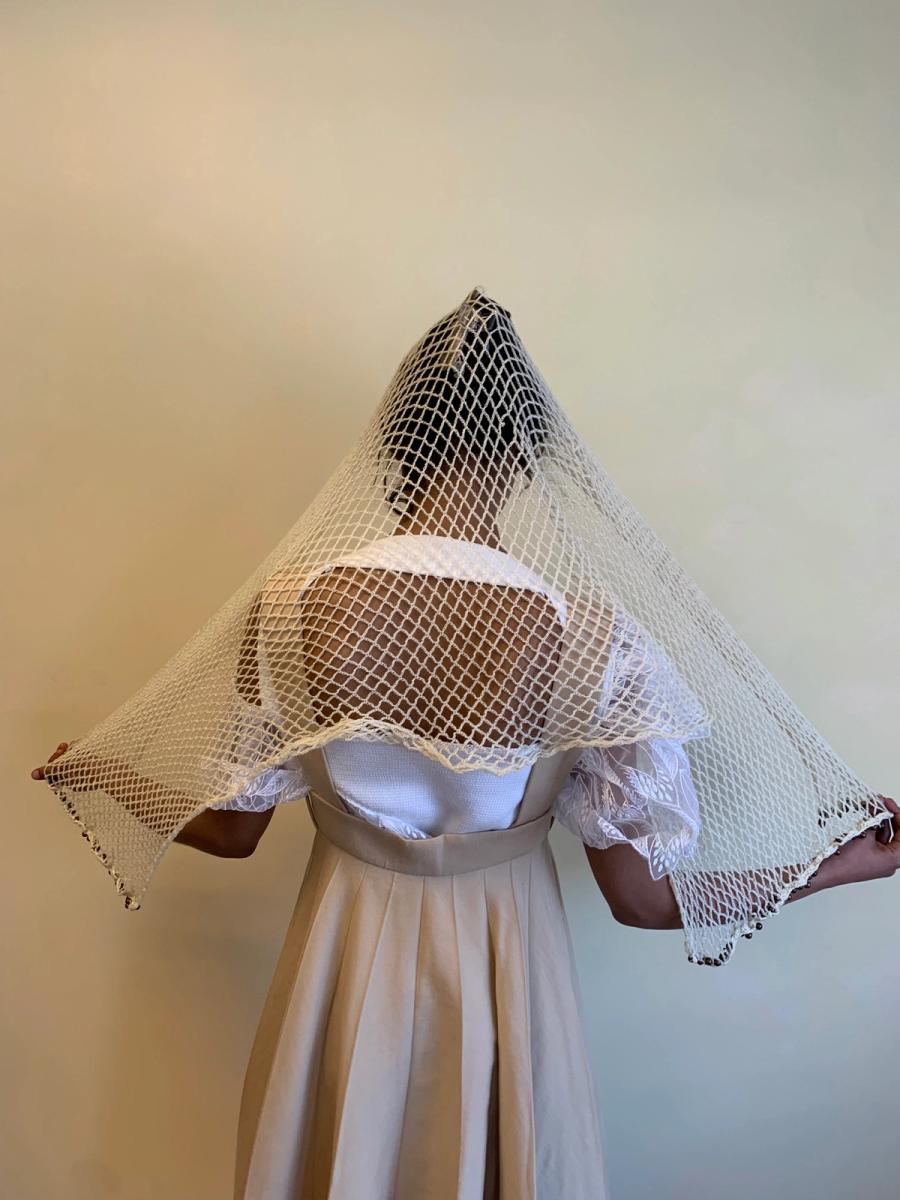 Maria Calderara Knit Fishnet Beaded Shawl product image