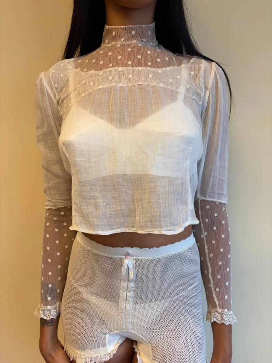 Edwardian White Lace Dot Blouse product image
